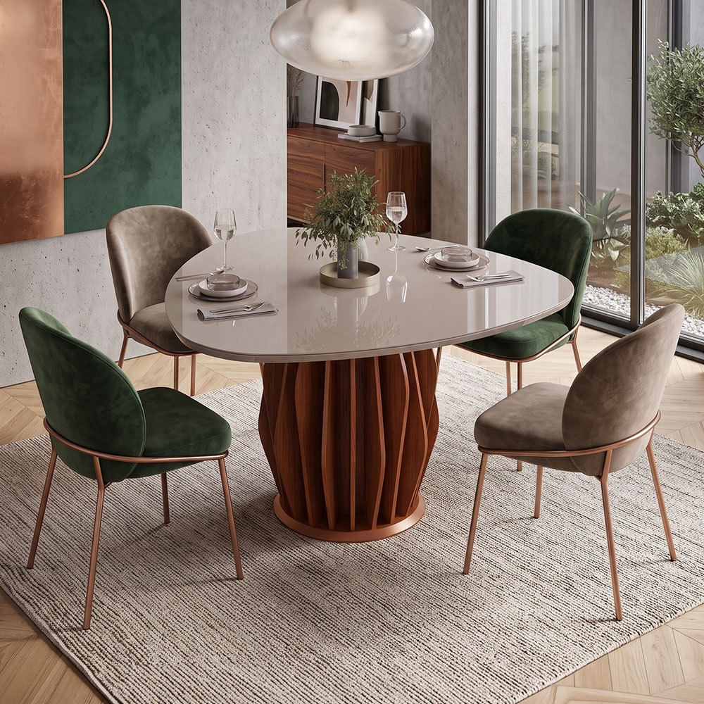 Mesa de Jantar 6 Lugares 136cm Orgânica Com Vidro Vindi Freijó/Off D04 - Mpozenato