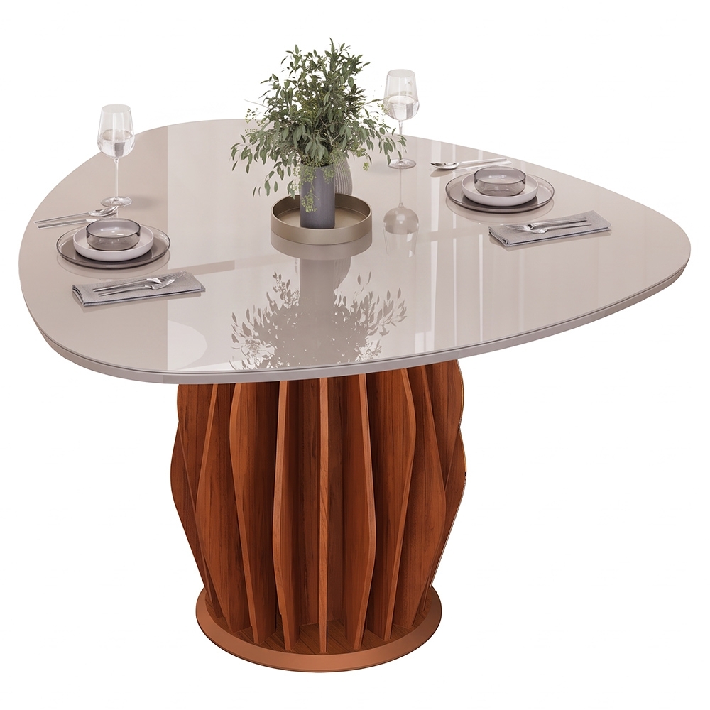 Mesa de Jantar 6 Lugares 136cm Orgânica Com Vidro Vindi Freijó/Off D04 - Mpozenato