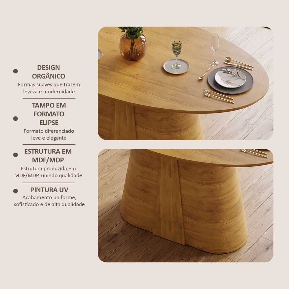 Mesa de Jantar 6 Lugares 183cm Orgânica Oval Holly Cedro D04 - Mpozenato