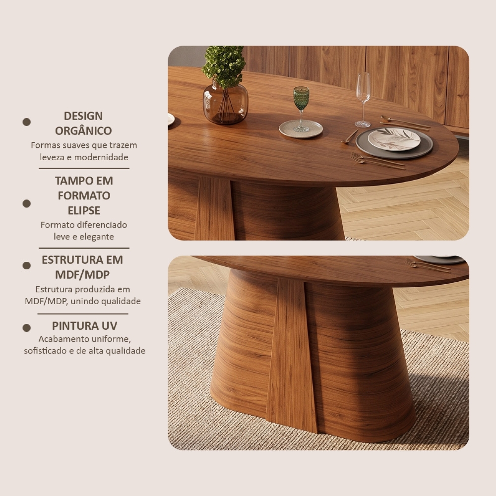 Mesa de Jantar 6 Lugares 183cm Orgânica Oval Holly Freijó D04 - Mpozenato