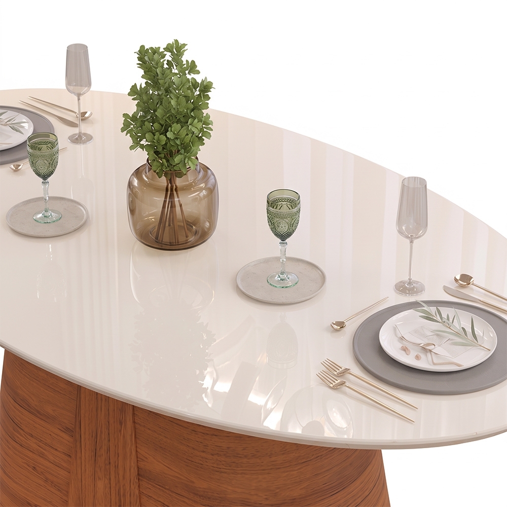 Mesa de Jantar 8 Lugares 218cm Orgânica Com Vidro Oval Holly Freijó/Off D04 - Mpozenato