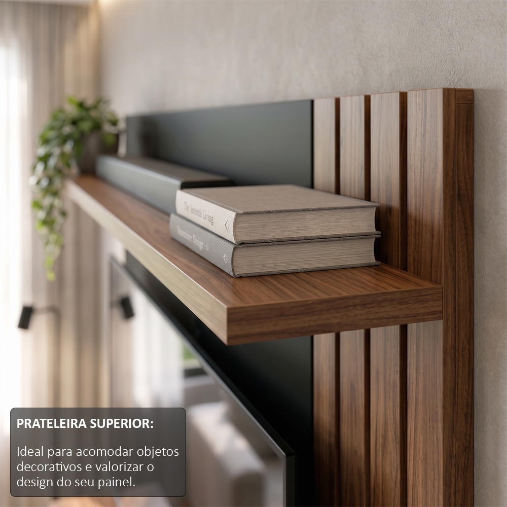 Painel Home Suspenso para TV 65 Pol. 150cm Buriti C05 Noce Milano/Preto Fosco - Mpozenato