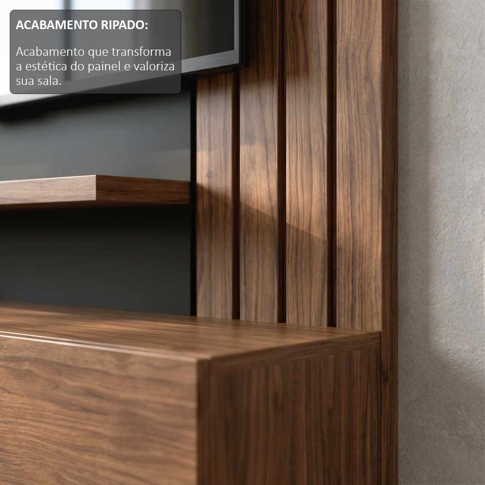 Painel Home Suspenso para TV 65 Pol. 150cm Buriti C05 Noce Milano/Preto Fosco - Mpozenato