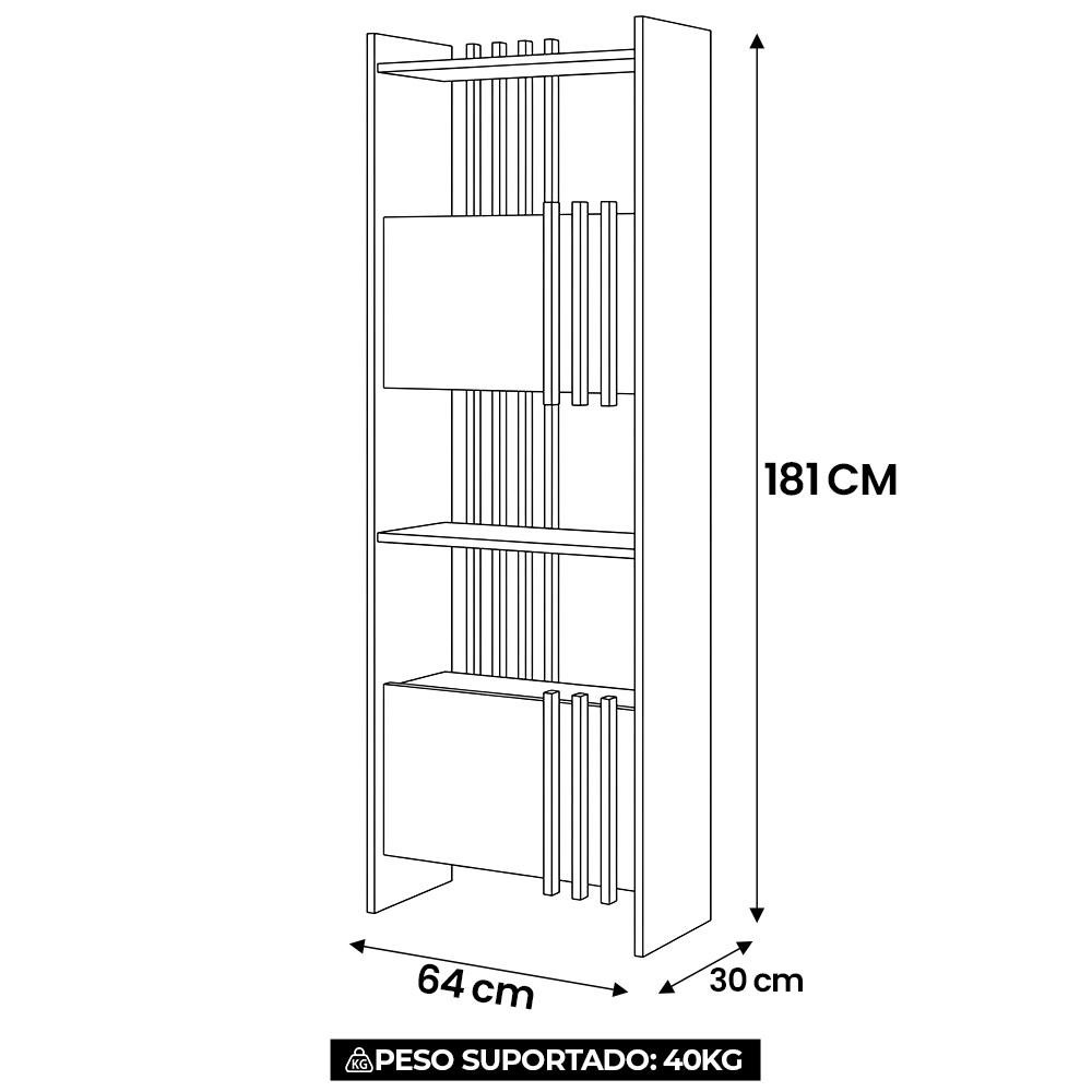 Estante Livreiro 64cm 2 Portas e Nichos Atria Terrazza A06 - Mpozenato