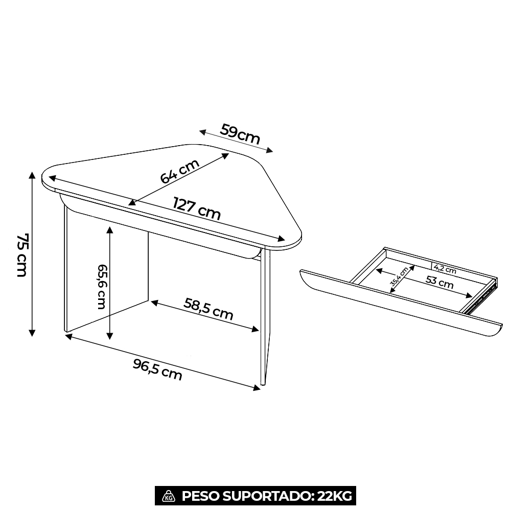 Mesa de Escritório Canto Elon 127cm Branco/Olmo A06 - Mpozenato