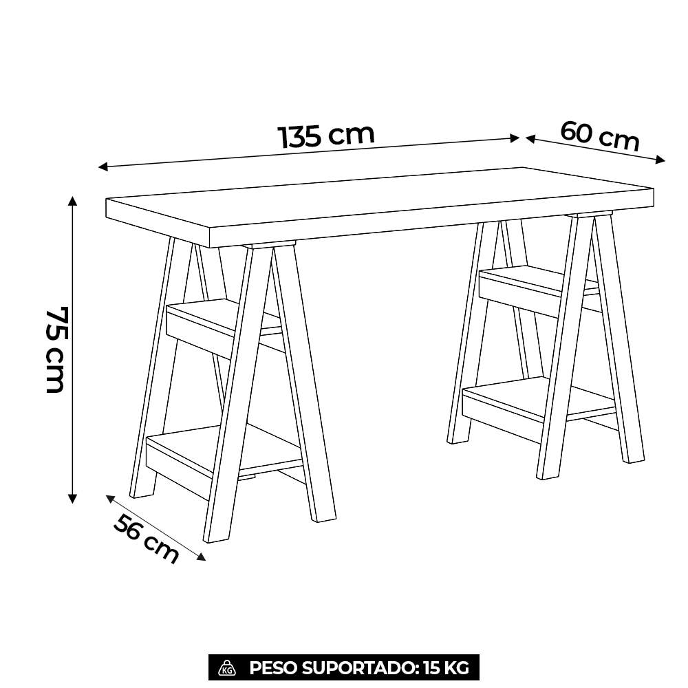 Mesa Escrivaninha 135cm Pés Cavalete Darte A06 Olmo/Branco - Mpozenato