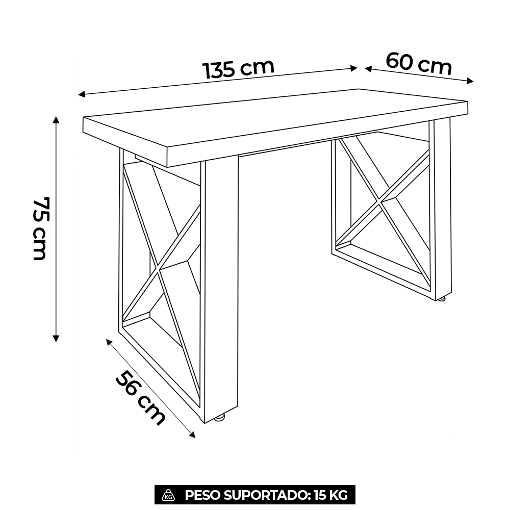 Mesa Para Computador Escrivaninha 135cm Hive Carvalho/Preto A06 - Mpozenato