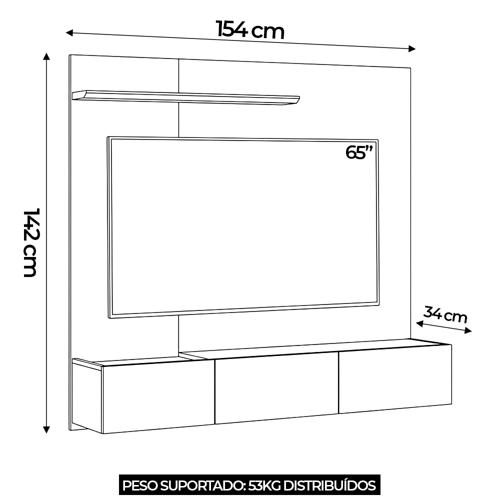 Painel TV 65 Pol Bancada Suspensa 154cm Búzios Cumaru/Opala Z10 - Mpozenato