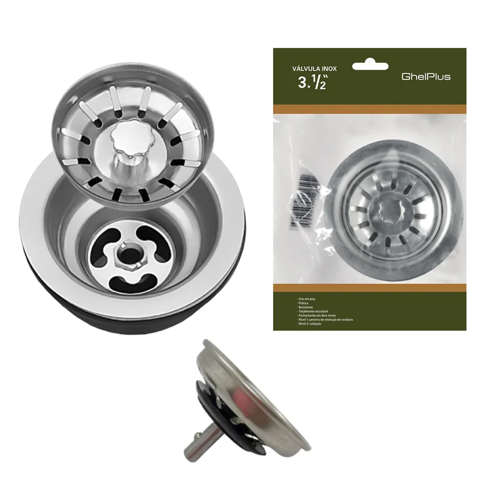 Válvula para Pia Kit 2 Aço Inox 3.1/2 G01 Cromado - Mpozenato