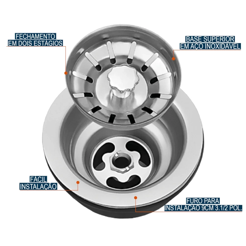 Válvula para Pia Kit 6 Aço Inox 3.1/2 G01 Cromado - Mpozenato