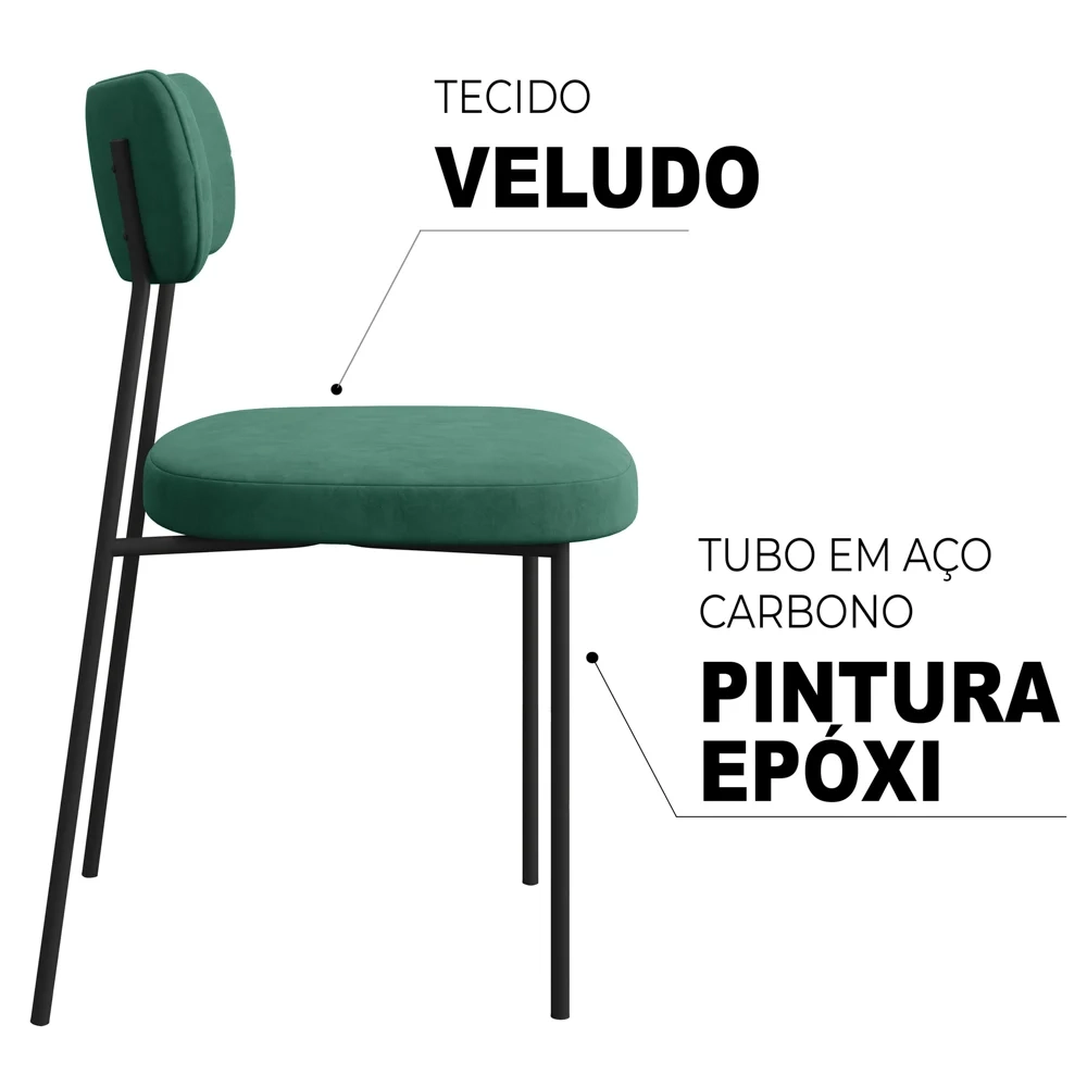 Kit 4 Cadeiras Estofadas Milli Veludo 403 F02 Verde - Mpozenato