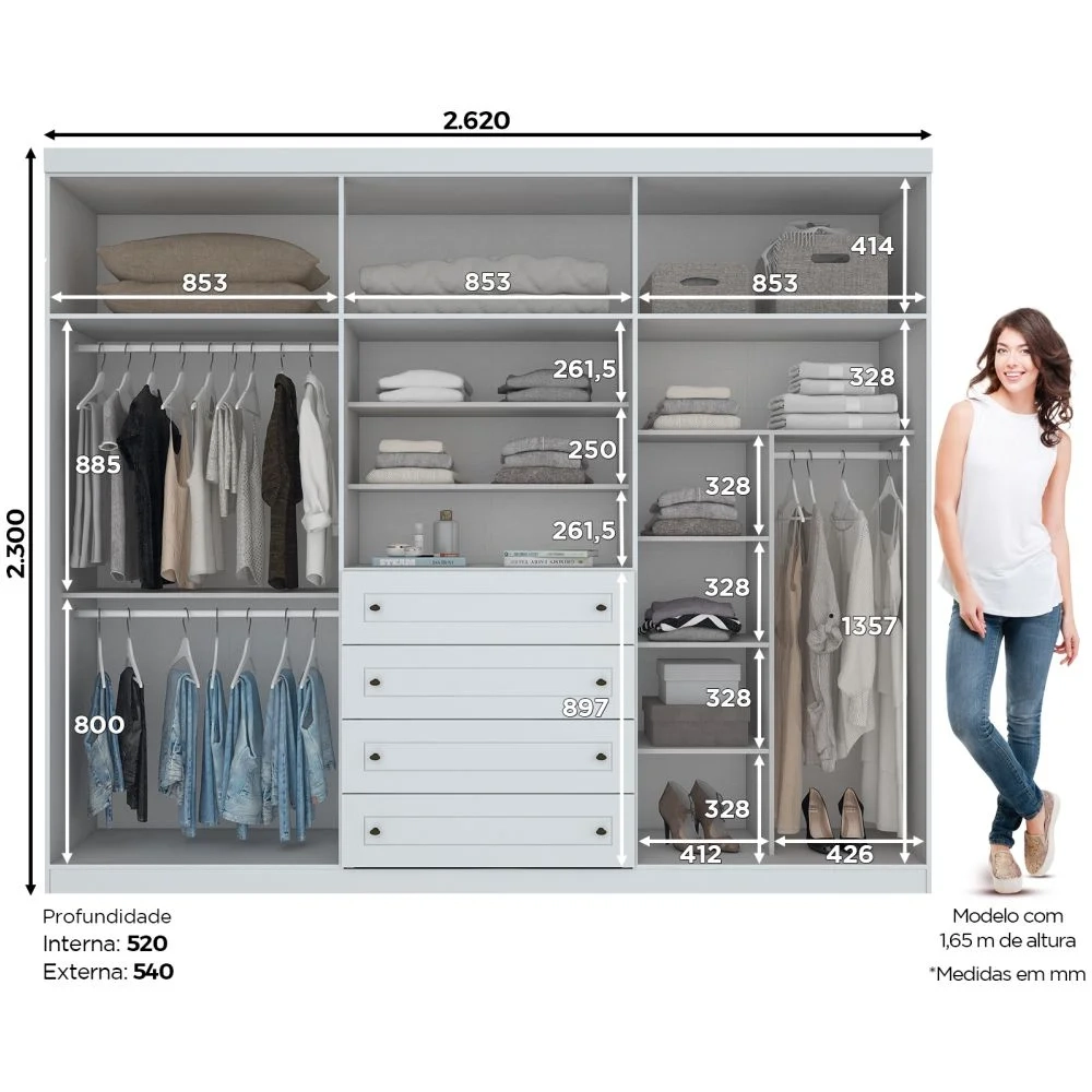 Guarda Roupa Casal 6 Portas Americano Branco - Henn