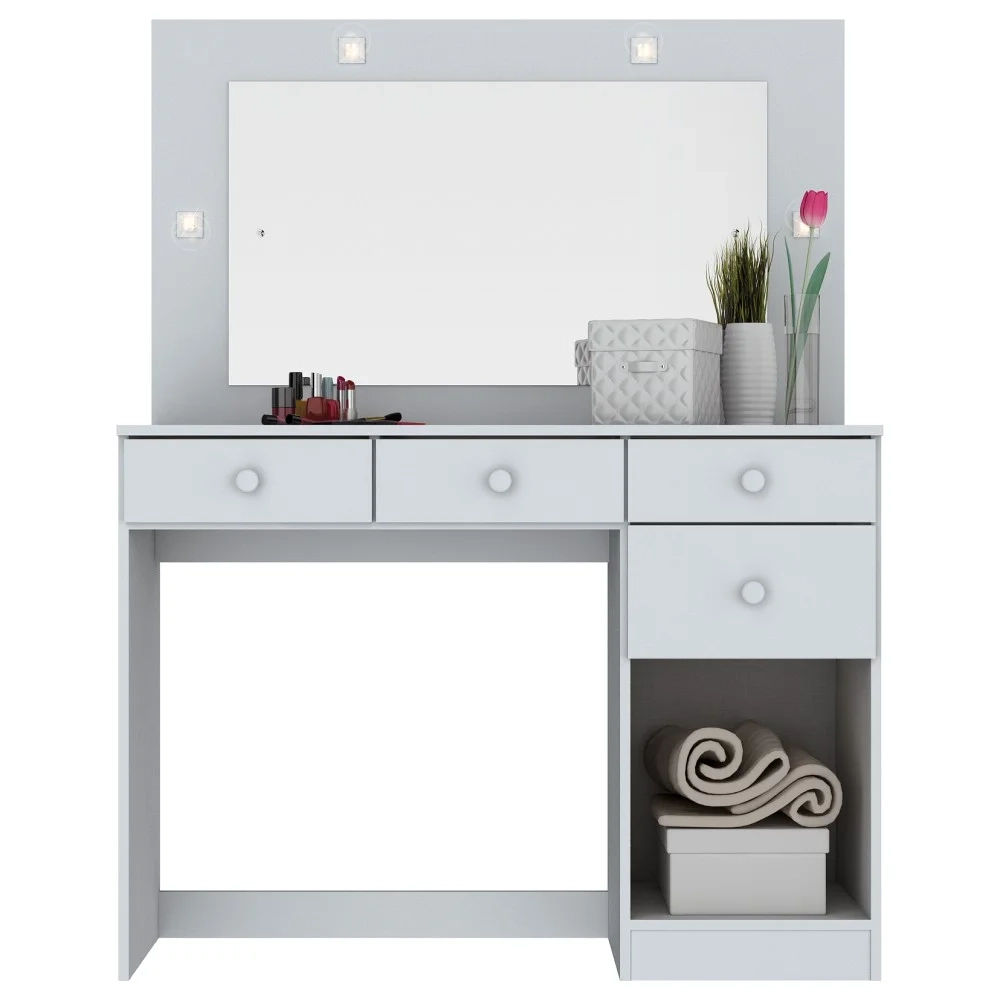 Penteadeira Camarim com Espelho e LED Claires Branco - Henn