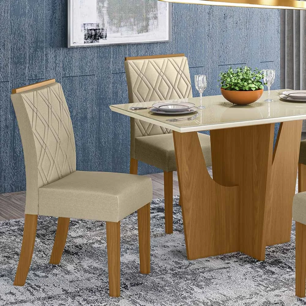 Kit 2 Cadeiras Estofadas para Sala de Jantar Vita Nature/Linho - Henn