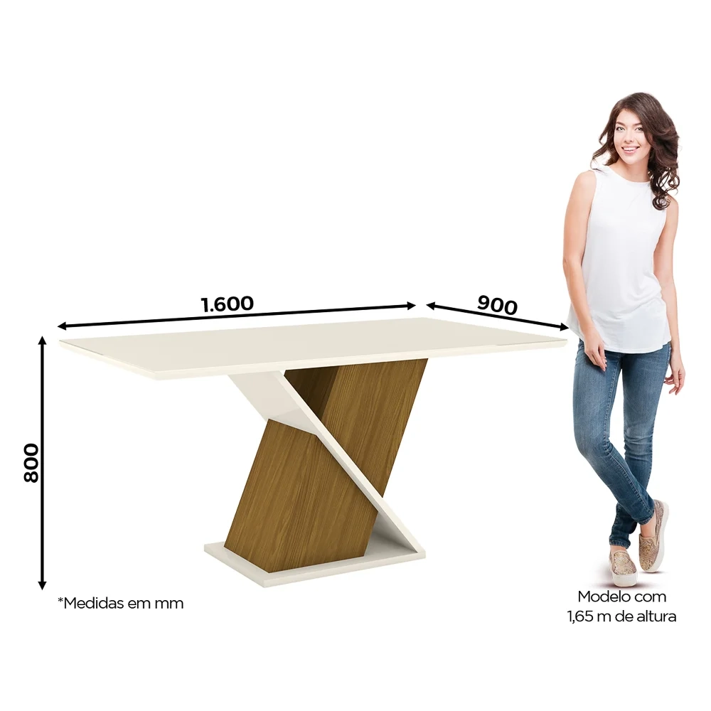 Mesa de Jantar Retangular 160cm 6 Lugares Solus Nature/Off White - Henn