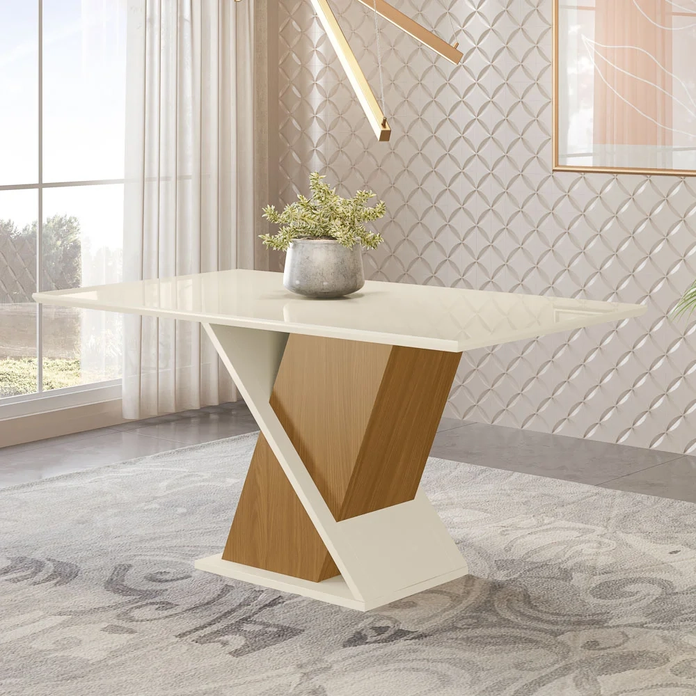 Mesa de Jantar Retangular 160cm 6 Lugares Solus Nature/Off White - Henn