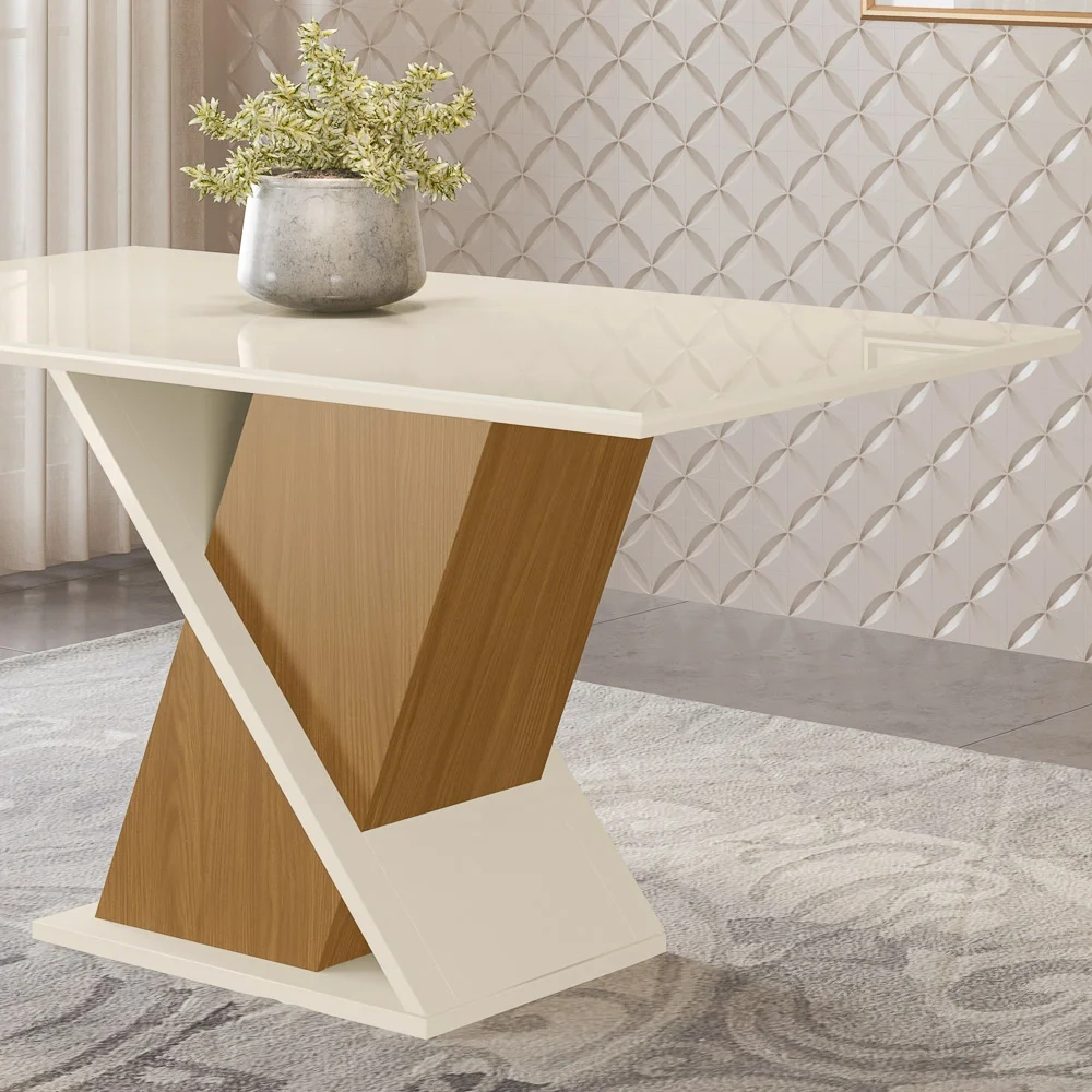 Mesa de Jantar Retangular 160cm 6 Lugares Solus Nature/Off White - Henn