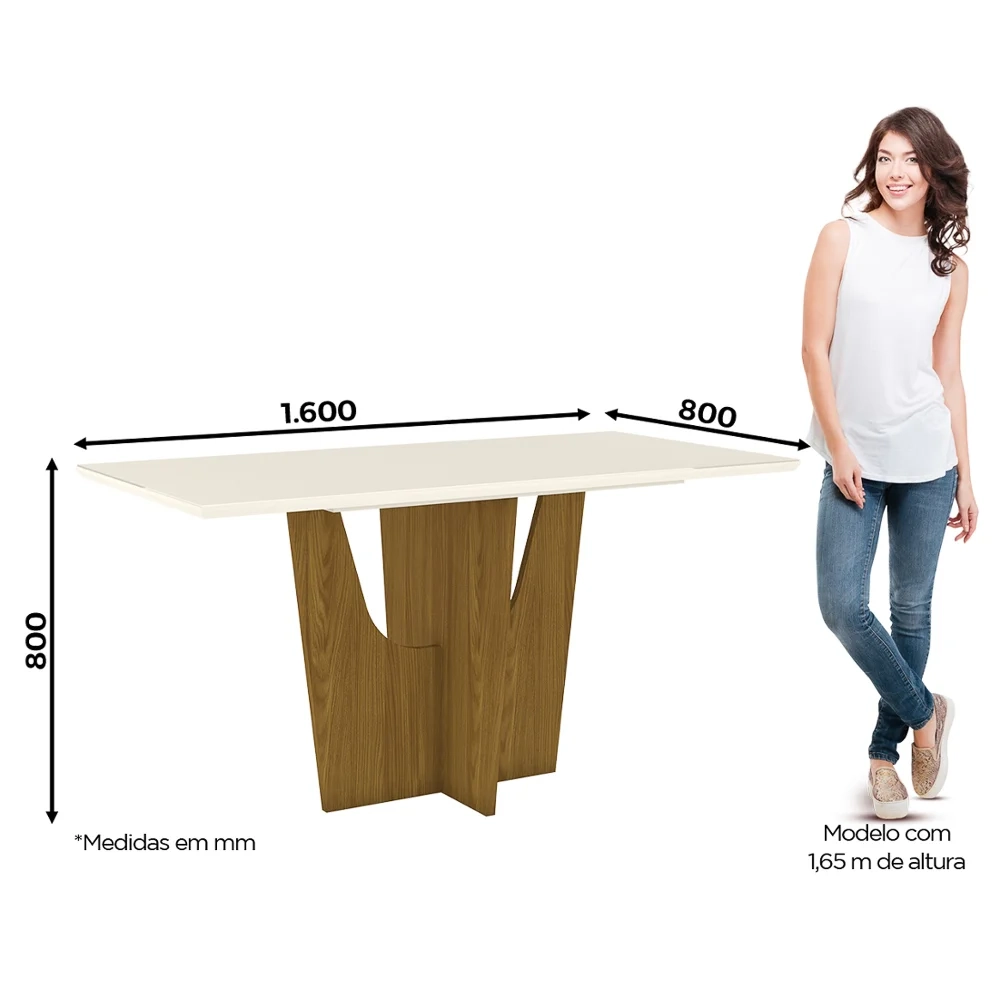 Mesa de Jantar Retangular 160cm 6 Lugares Vértice Nature/Off White - Henn