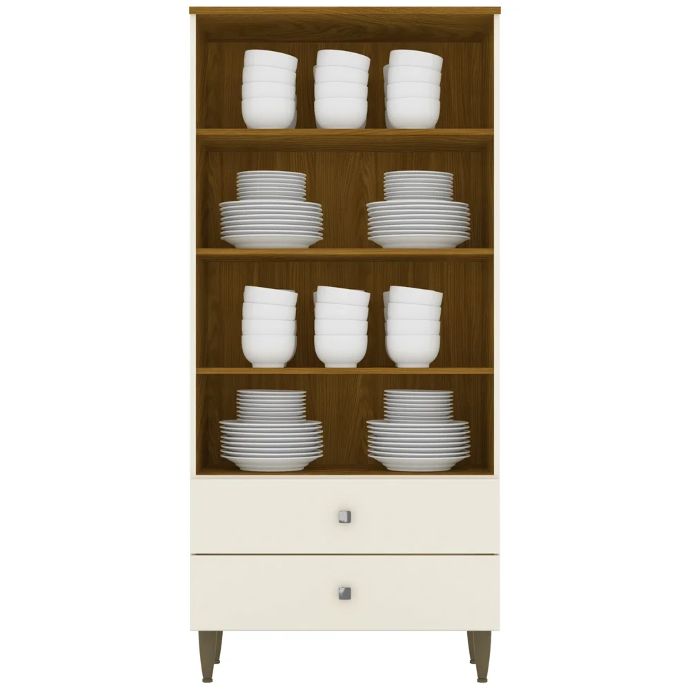 Cristaleira Para Sala De Jantar 02 Portas Liz Off White/Nature HP - Henn