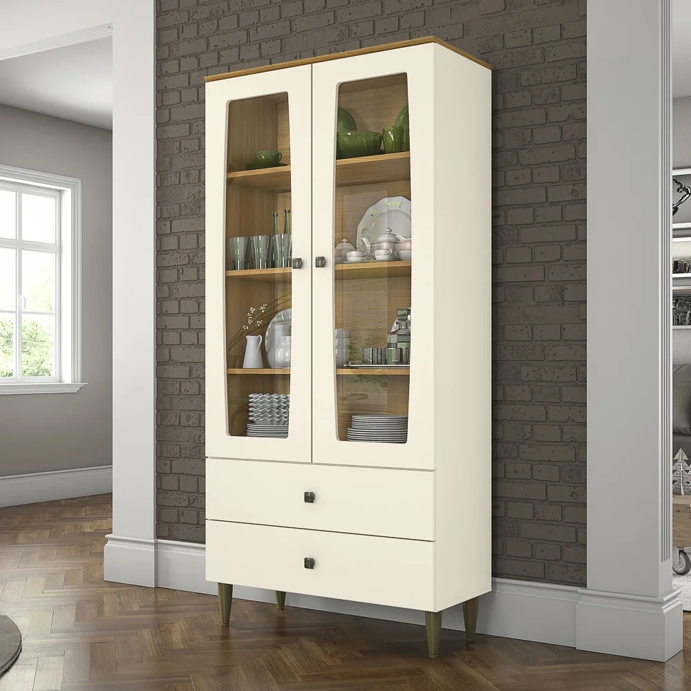 Cristaleira Para Sala De Jantar 02 Portas Liz Off White/Nature HP - Henn