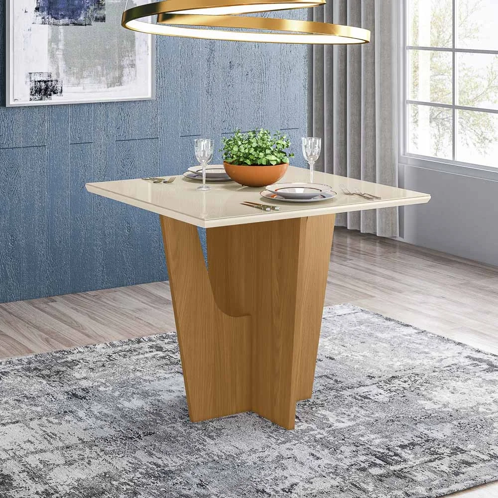 Mesa de Jantar Quadrada 90cm 4 Lugares Vértice Nature/Off White - Henn