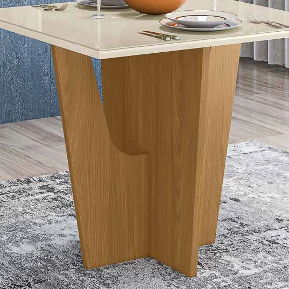 Mesa de Jantar Quadrada 90cm 4 Lugares Vértice Nature/Off White - Henn