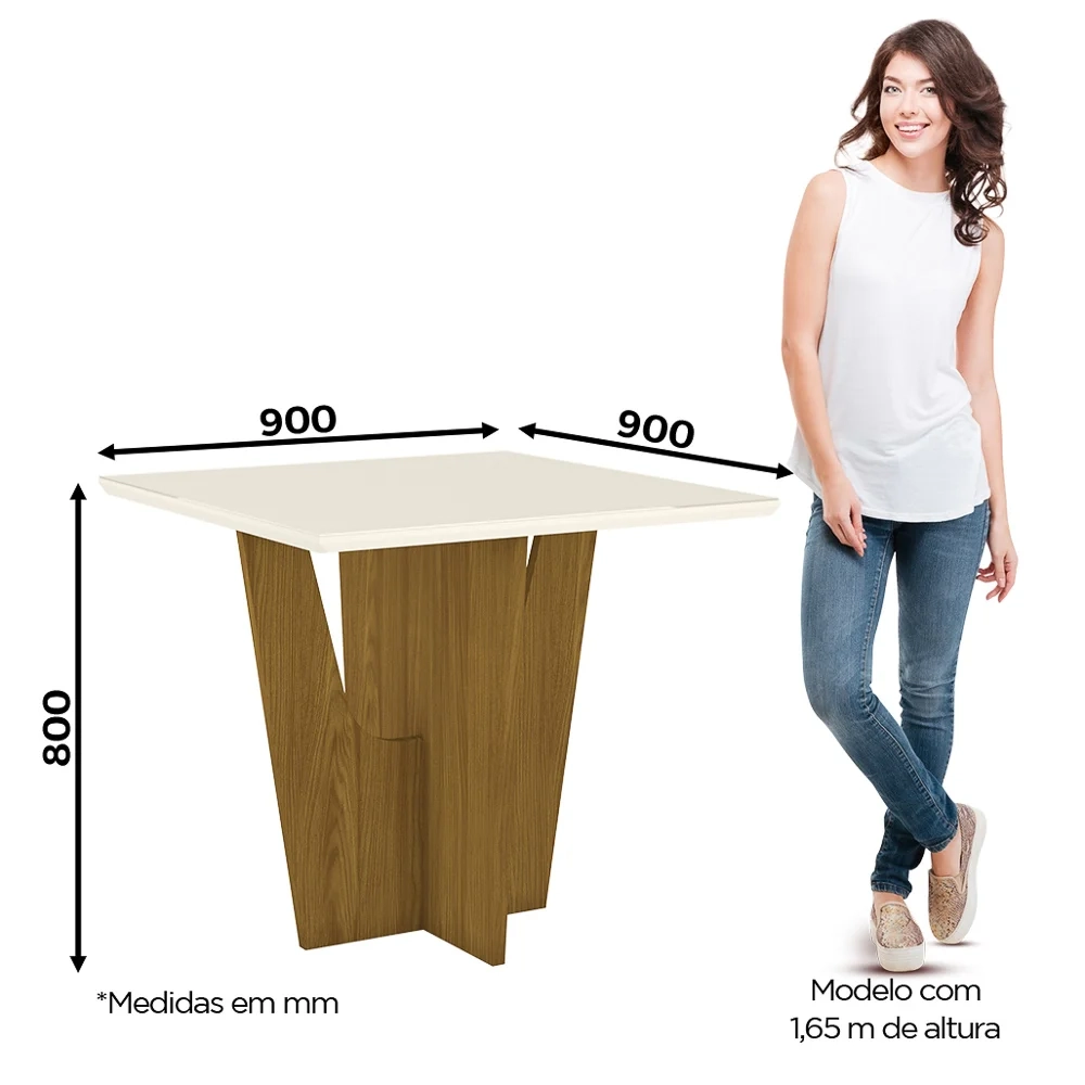 Mesa de Jantar Quadrada 90cm 4 Lugares Vértice Nature/Off White - Henn