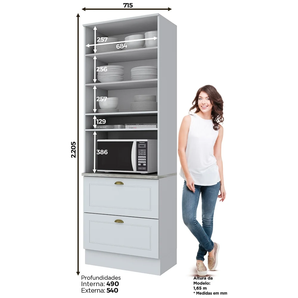 Paneleiro Torre Quente 2 Portas 1 Nicho para Forno 100% MDF Americana Branco HP - Henn