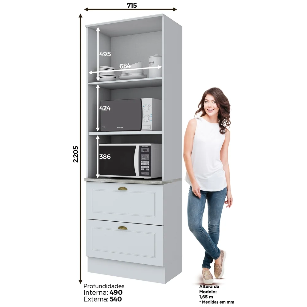 Paneleiro Torre Quente 2 Portas 2 Nichos 100% MDF Americana Branco HP - Henn