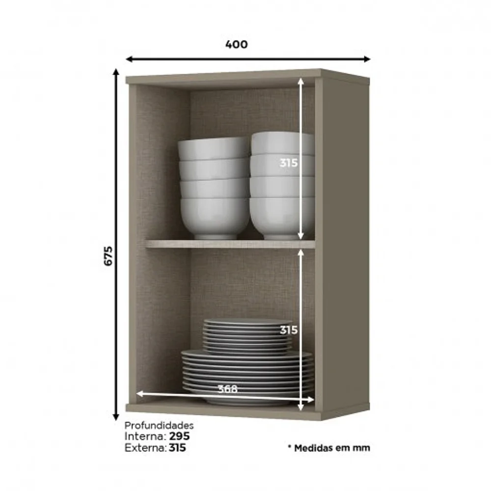 Armário Aéreo 40cm 1 Porta Connect Duna/Cristal - Henn