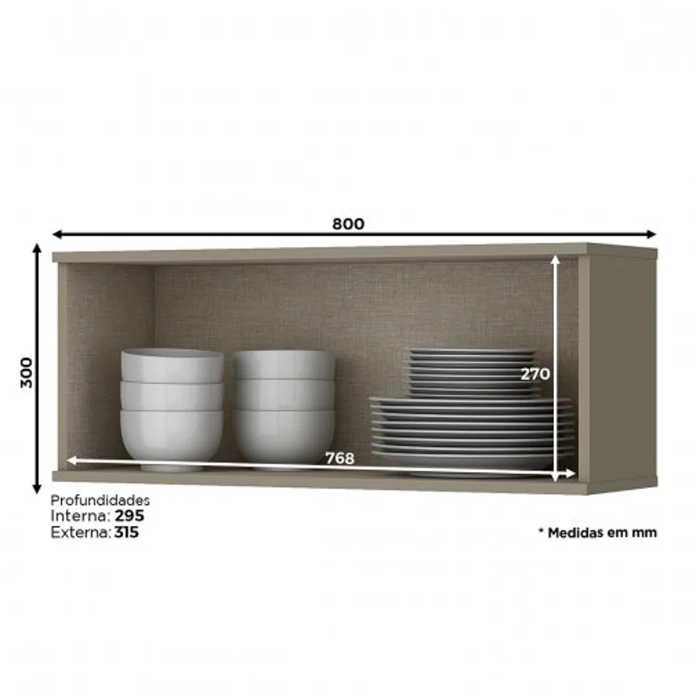 Armário Aéreo 80cm 1 Porta Basculante 100% MDF Connect Duna/Cristal - Henn