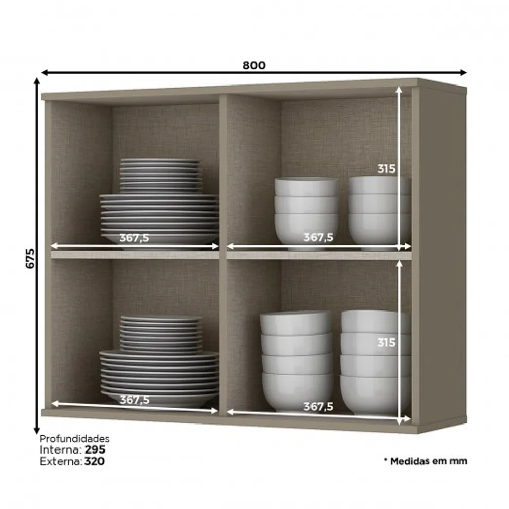 Armário Aéreo 80cm 2 Portas de Vidro Connect Duna/Cristal - Henn