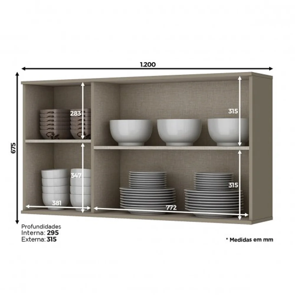 Armário Aéreo 120cm 3 Portas 100% MDF Connect Duna/Cristal - Henn