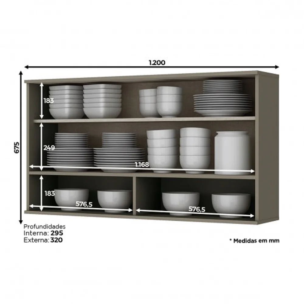 Armário Aéreo 120cm 1 Porta Basculante 100% MDF Connect Duna/Cristal - Henn