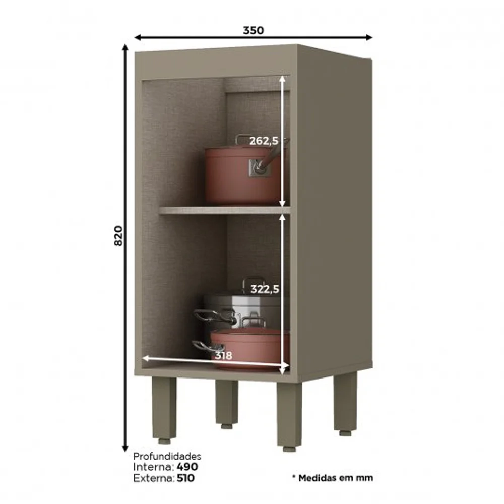 Balcão 35cm 1 Porta 100% MDF Sem Tampo Connect Duna/Cristal - Henn