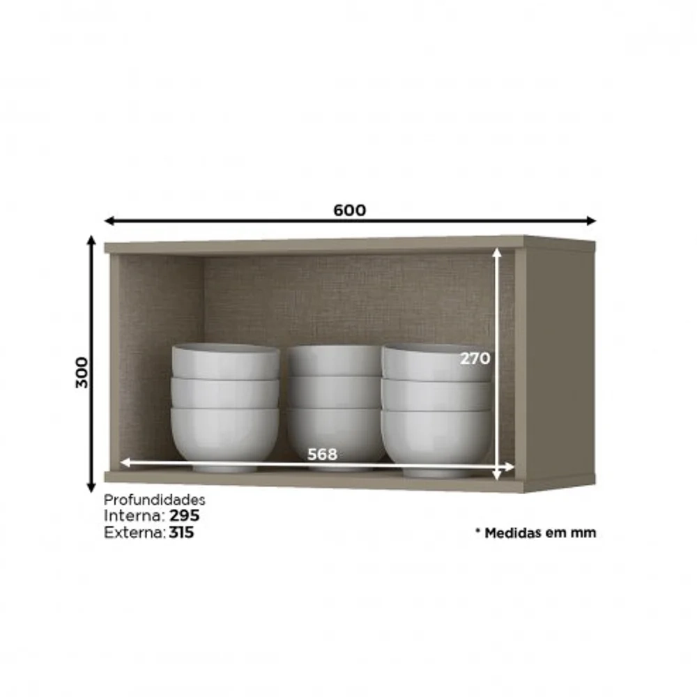 Armário Aéreo 60cm 1 Porta 100% MDF Connect Duna/Cristal - Henn