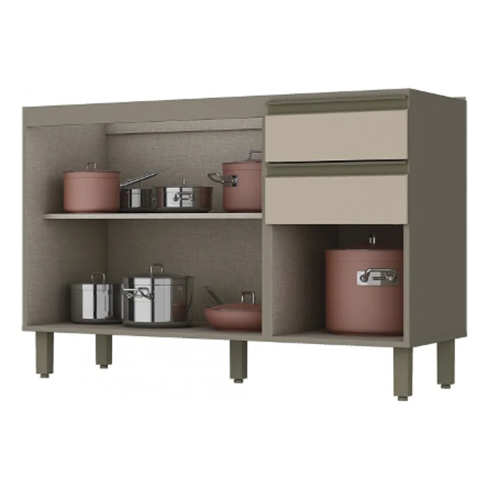 Balcão Gabinete Para Pia 120cm 2 Portas 3 Gavetas Sem Tampo Connect Duna/Cristal - Henn