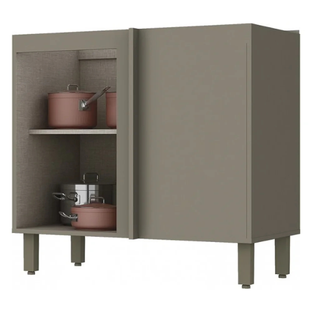 Balcão Canto Reto 1 Porta 100% MDF Sem Tampo Connect Duna/Cristal - Henn