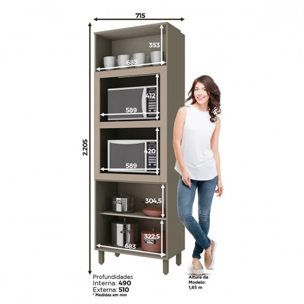 Torre Quente 3 Portas 2 Nichos 100% MDF Connect Duna/Cristal - Henn