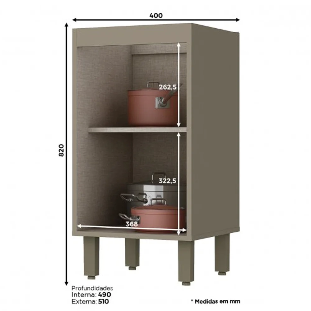 Balcão 40cm 1 Porta 100% MDF Sem Tampo Connect Duna/Cristal - Henn