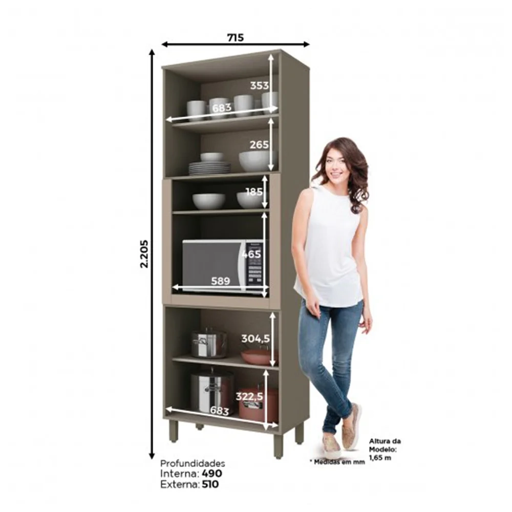 Torre Quente 4 Portas 2 Nichos 100% MDF Connect Duna/Cristal - Henn