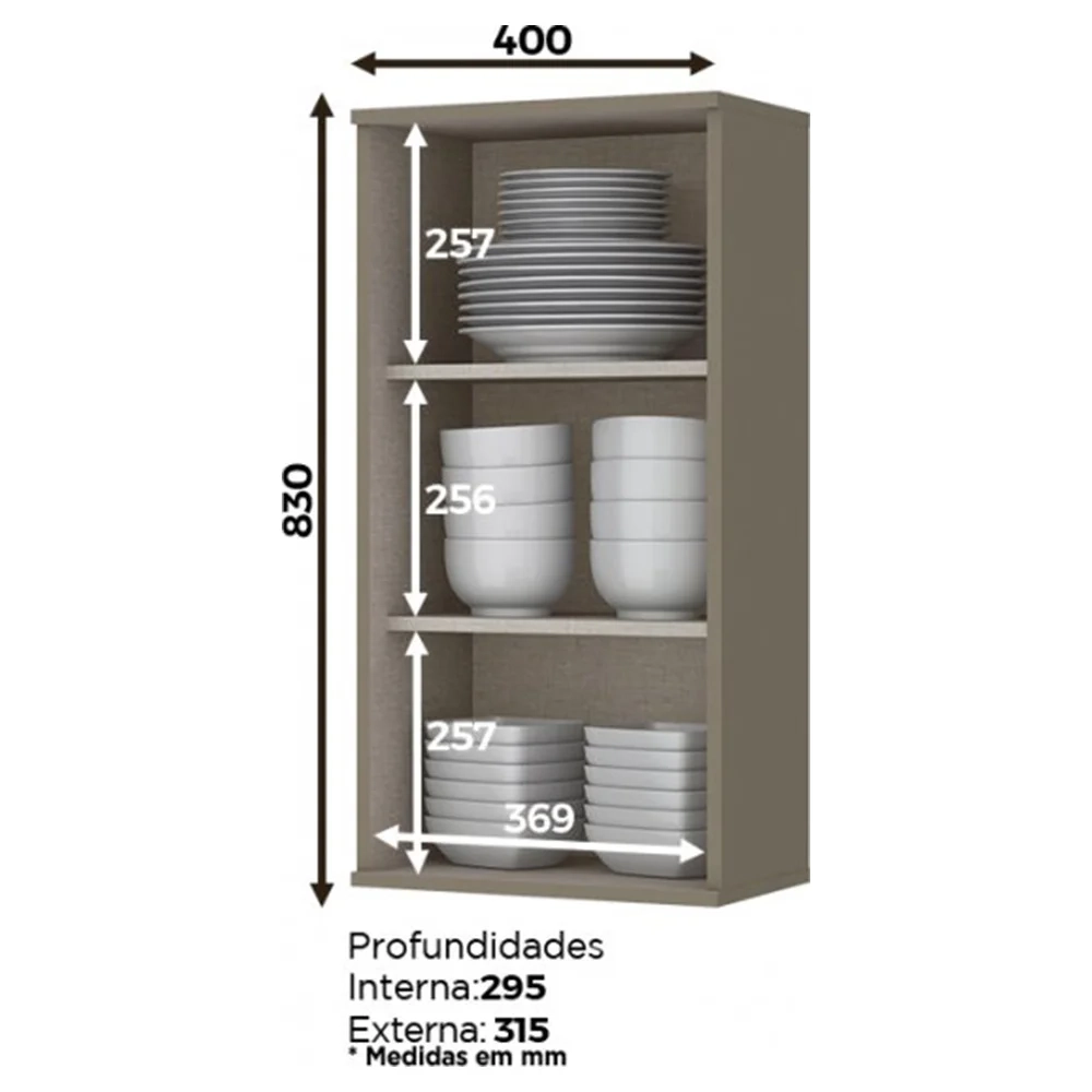 Armário Aéreo 40cm 1 Porta 100% MDF Connect Duna/Cristal - Henn