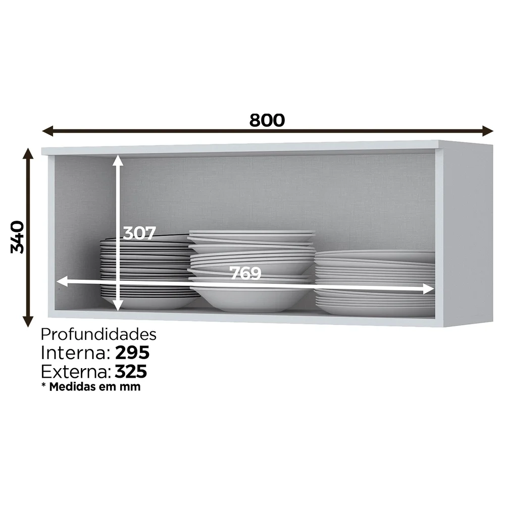 Armário Aéreo 80cm 1 Porta Basculante 100% MDF Americana Branco HP - Henn