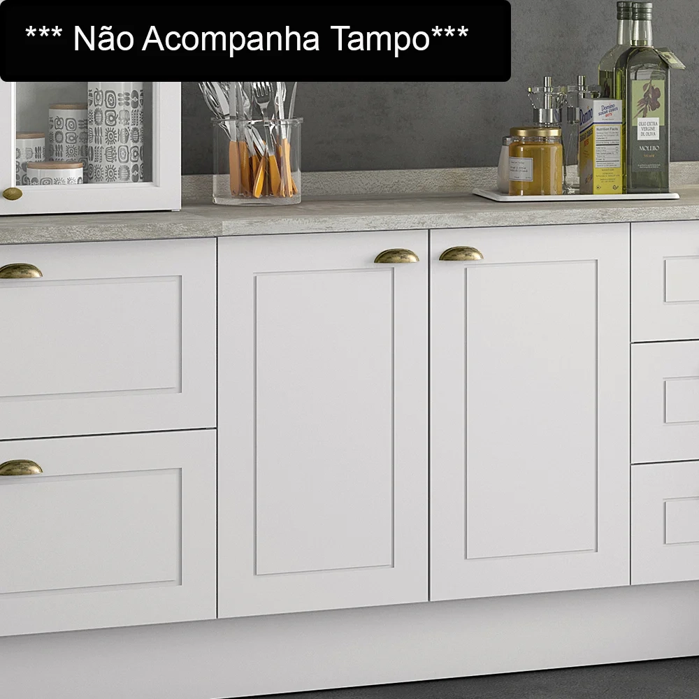 Balcão Gabinete 80cm 2 Portas sem Tampo 100% MDF Americana Branco - Henn