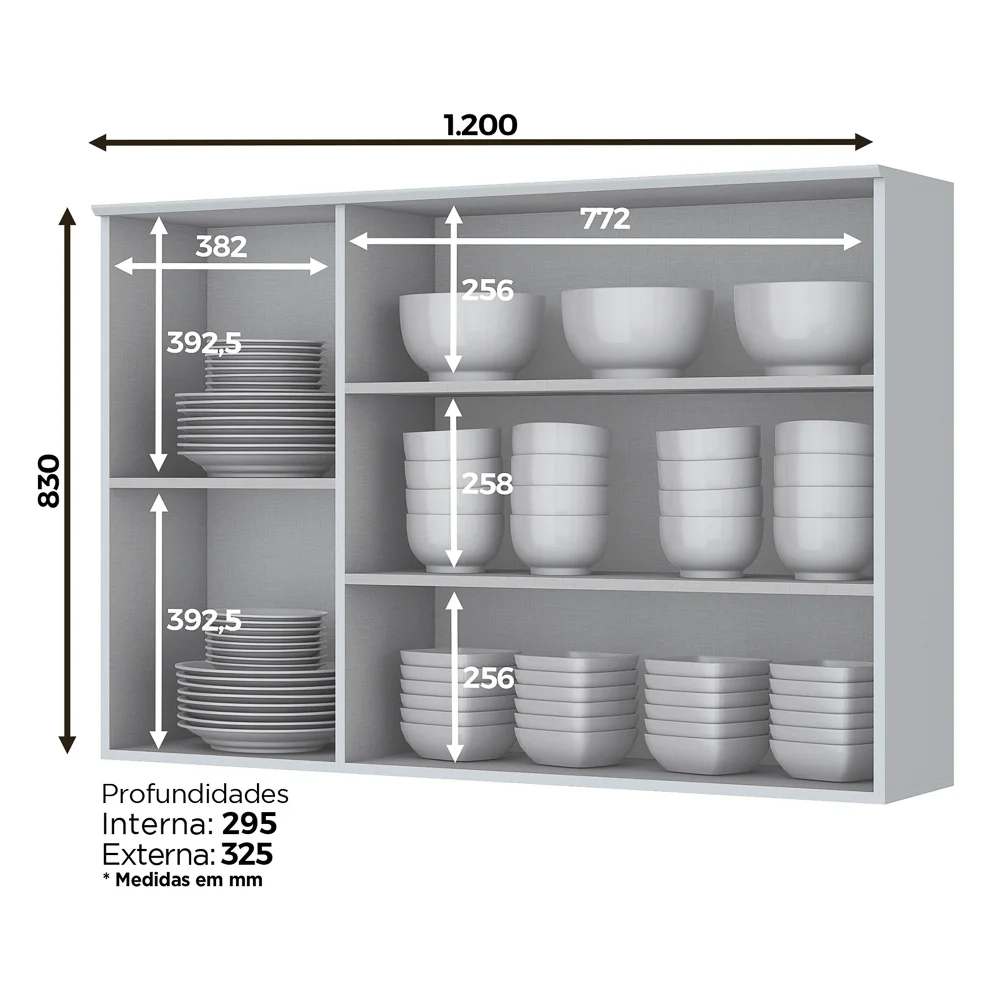 Armário Aéreo 120cm 3 Portas 100% MDF Americana Branco HP - Henn