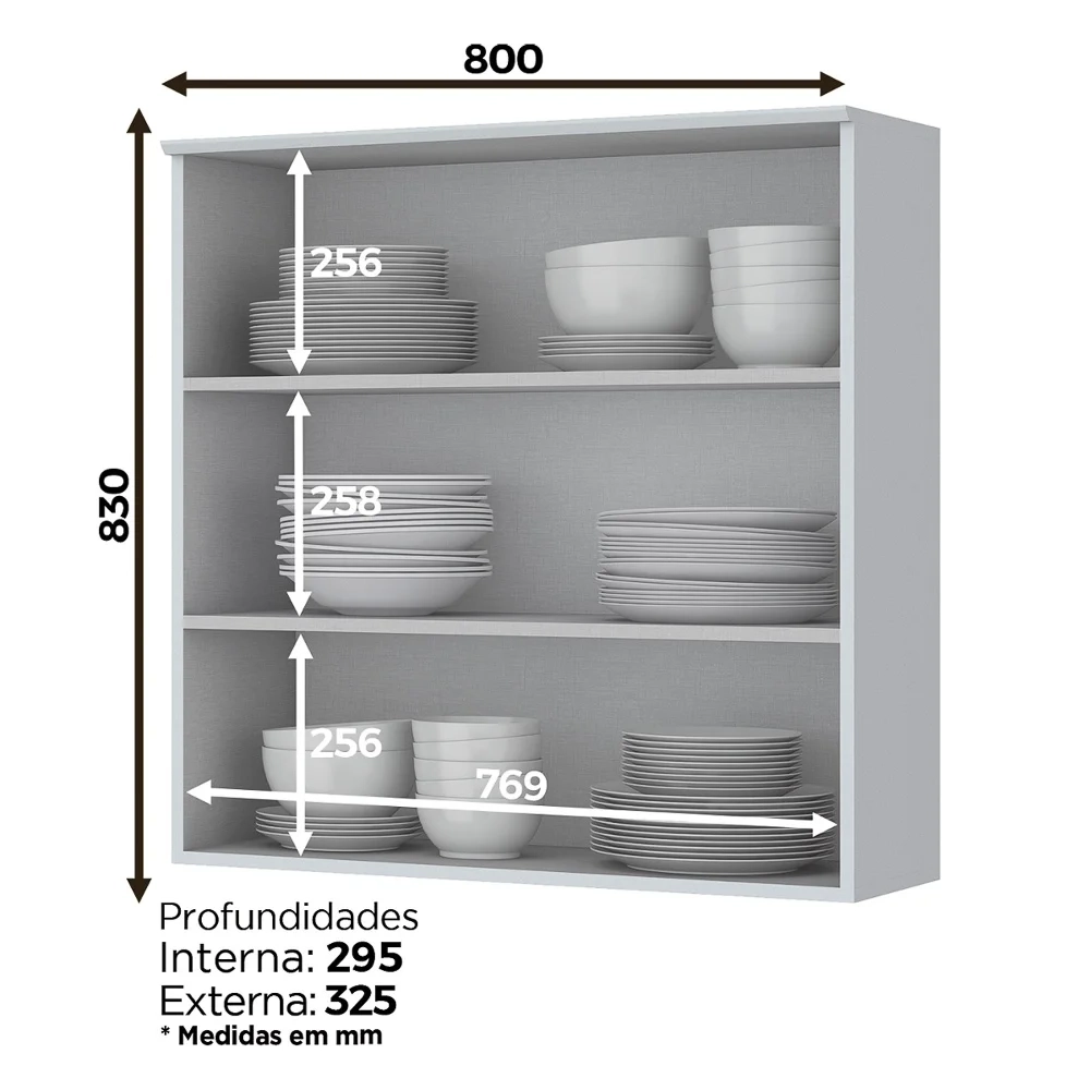 Armário Aéreo 80cm 2 Portas 100% MDF Americana Branco HP - Henn