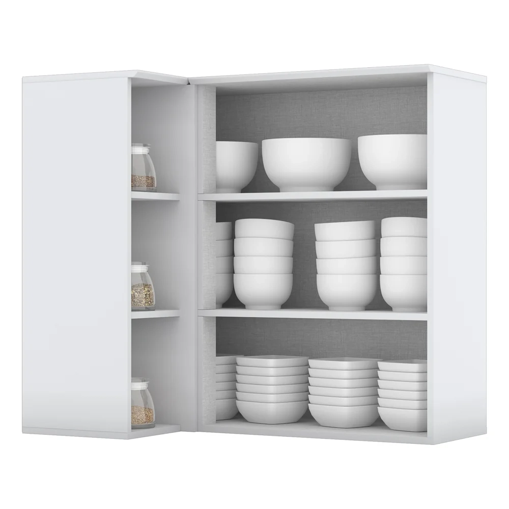 Armário Aéreo de Canto Reto 1 Porta 3 Nichos 100% MDF Americana Branco HP - Henn