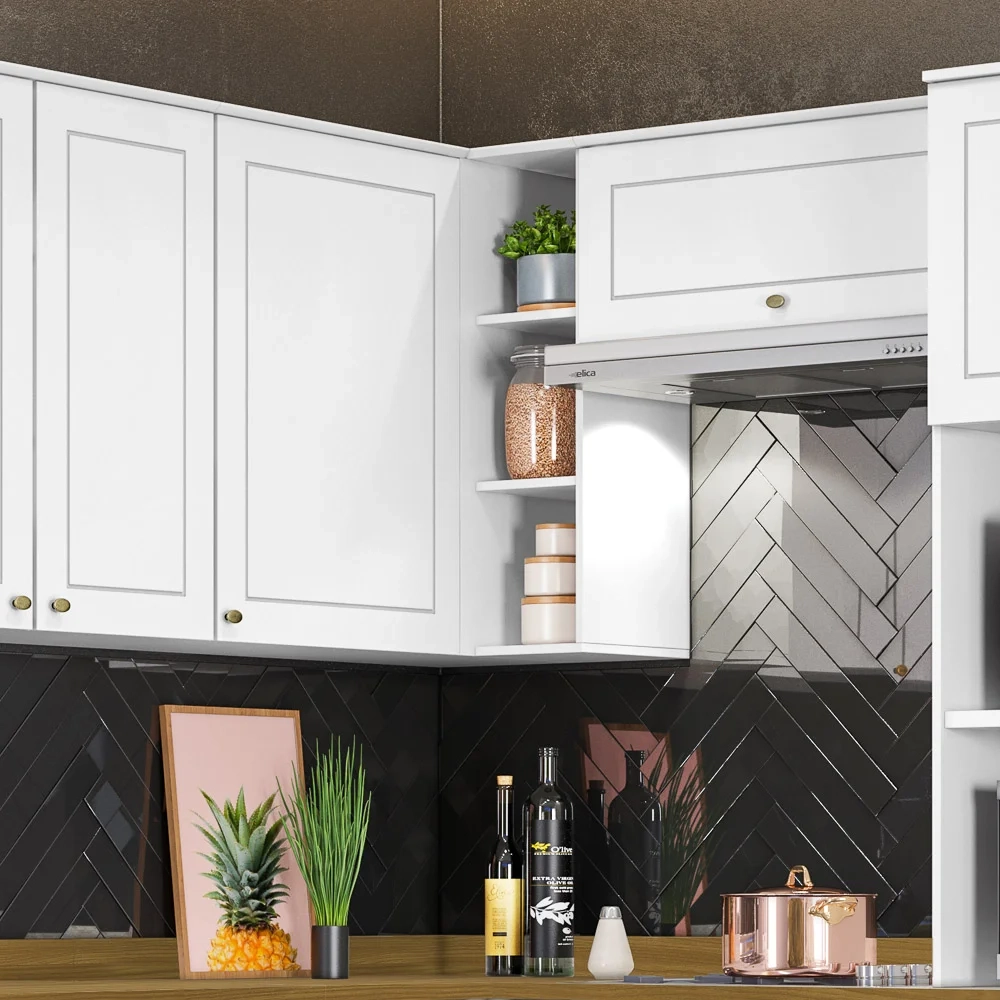 Armário Aéreo de Canto Reto 1 Porta 3 Nichos 100% MDF Americana Branco HP - Henn