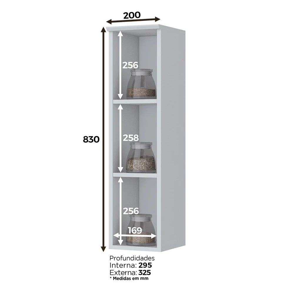 Nicho Aéreo Vertical 2 Prateleiras 20cm 100% MDF Americana Branco HP - Henn