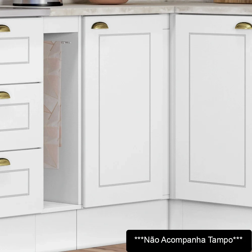 Balcão Canto Reto 84cm 1 Porta 100% MDF Americana Branco HP - Henn